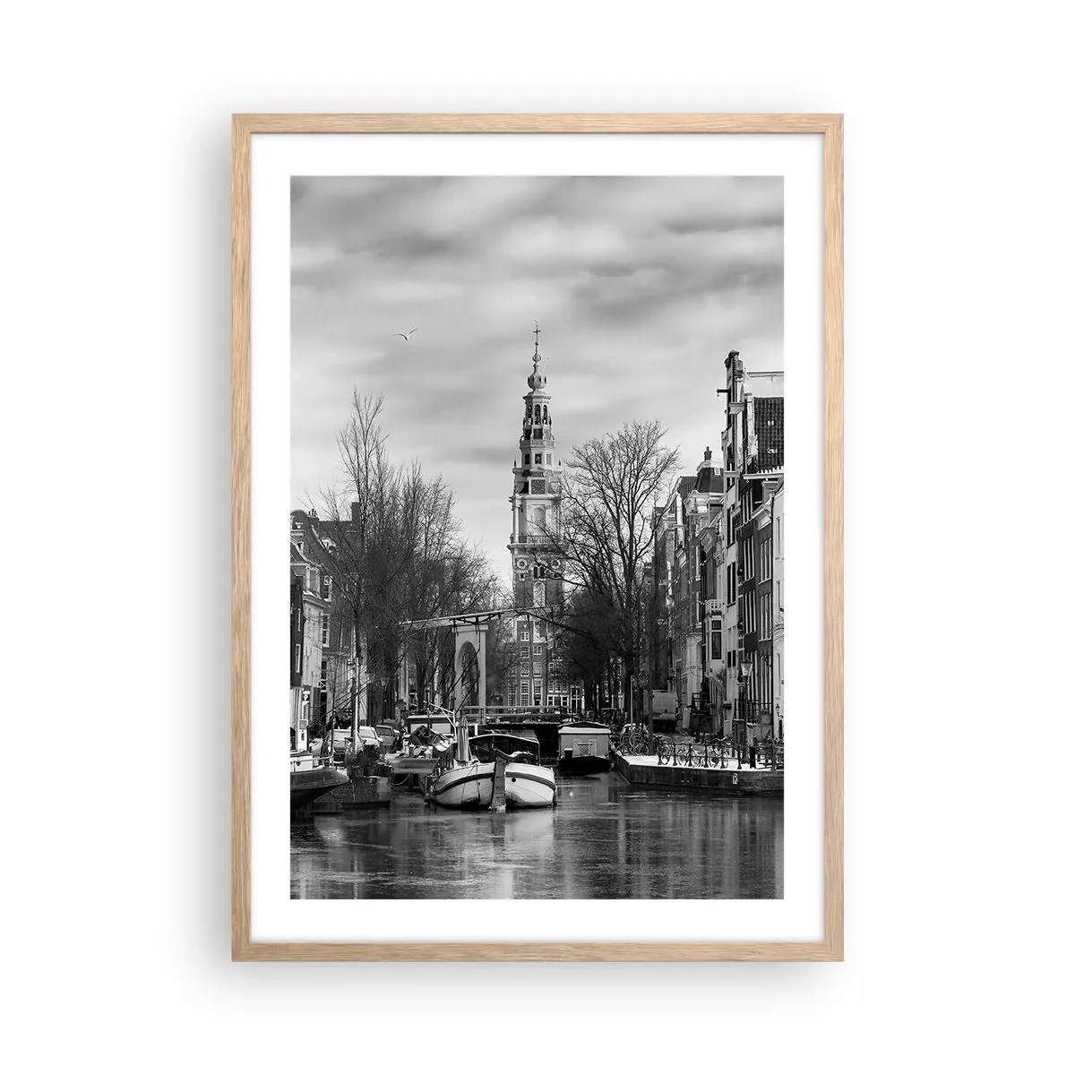 Plakat i ramme af lyst egetræ - Amsterdam stemning - 50x70 cm