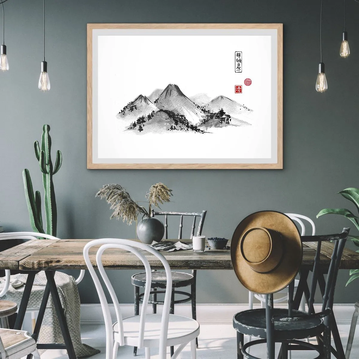 Plakat i ramme af lyst egetræ - Langt væk - 40x30 cm