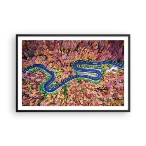 Plakat i sort ramme - En snoet vej gennem skoven - 91x61 cm