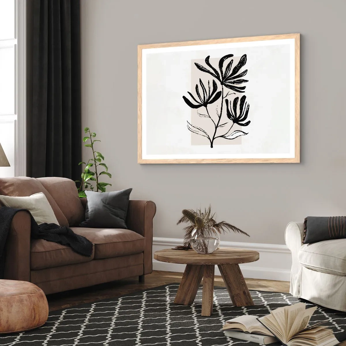 Plakat i ramme af lyst egetræ - Skitse til et herbarium - 50x40 cm