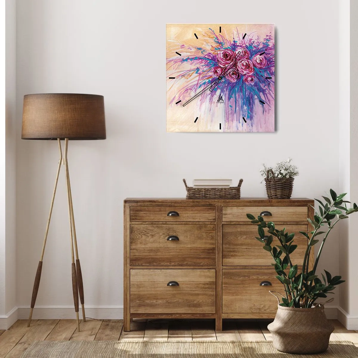 Vægur, Uret - Rose springvand - 40x40 cm