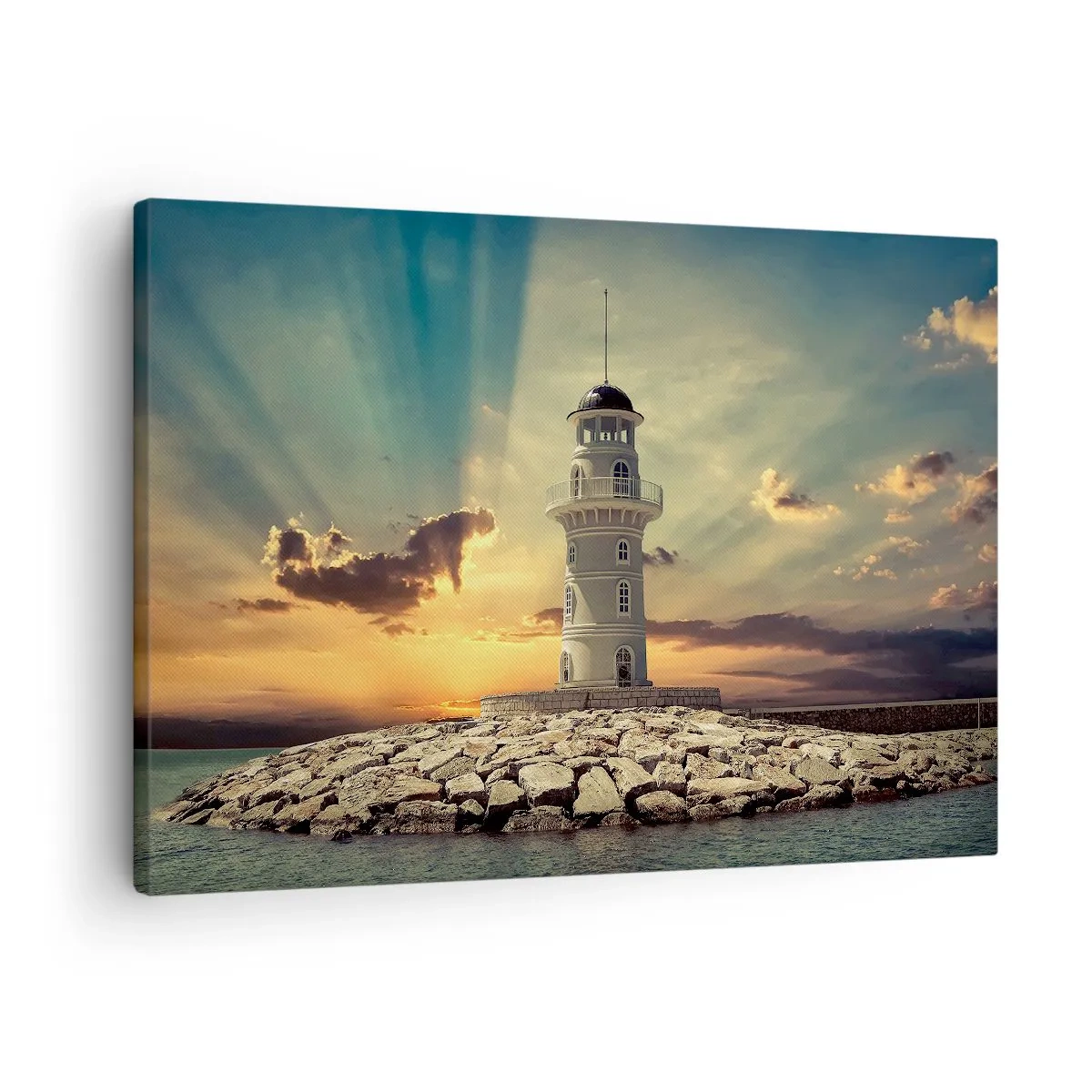 Lærredstryk - Billede på lærred - Et fyrtårn ved solnedgang mod himlen - 70x50cm - Lys - Godhed - Skønhed - Moderne vægdekoration til stue og soveværelse ARTTOR