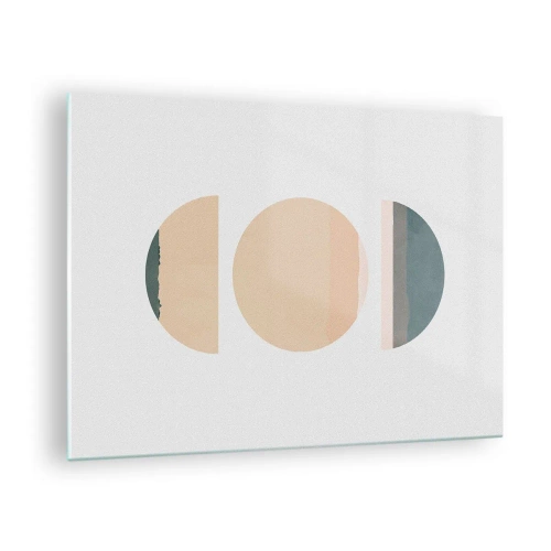 Billede på glas - Minimalistiske geometriske mønstre i pastelfarver - 70x50cm - Hjul for hjul - Moderne vægdekoration til stue og soveværelse ARTTOR
