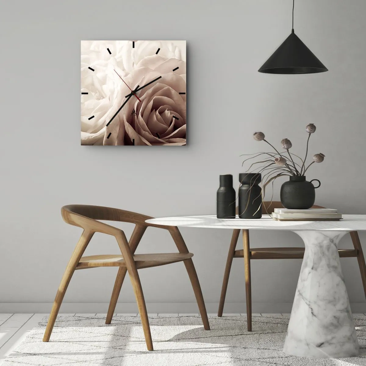 Vægur, Uret - I rosens hjerte - 40x40 cm