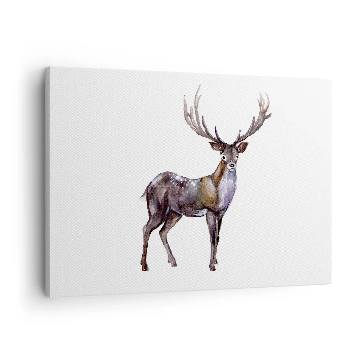 Lærredstryk - Billede på lærred - Akvarel illustration af en hjort med majestætiske gevirer - 70x50cm - Kongen af den nordlige ødemark - Moderne vægdekoration til stue og soveværelse ARTTOR