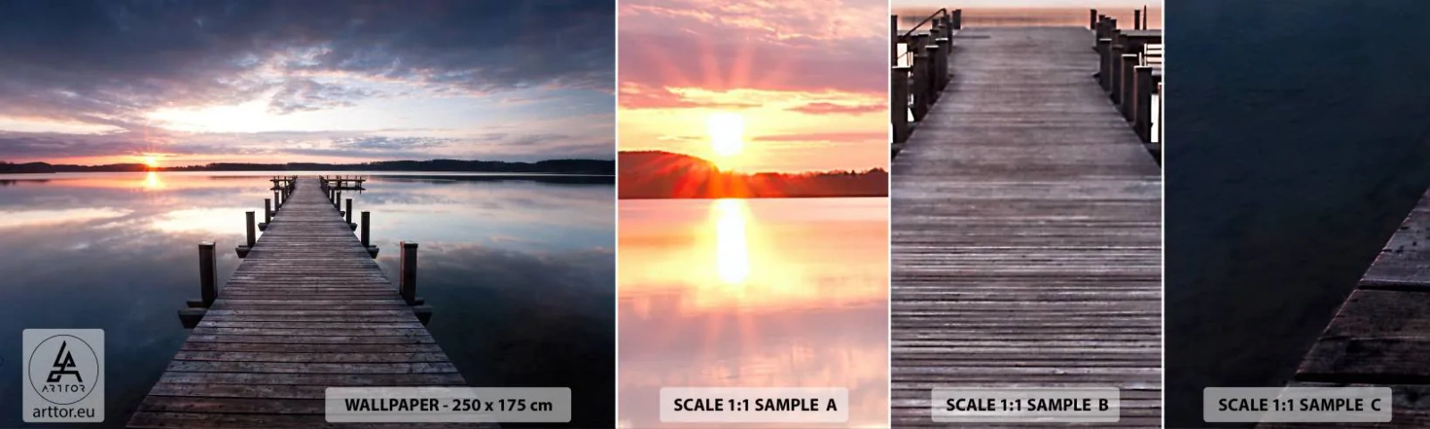 Prøve Fototapet Selvklæbende Deluxe Sticker - Den tavse grænse mellem dag og nat - Landskab, Sø, Solnedgang - 100x30 cm
