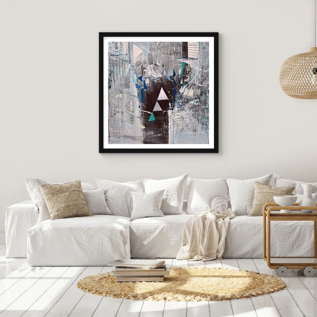 Plakat i sort ramme - Overordnet rækkefølge af trekanter - 40x40 cm