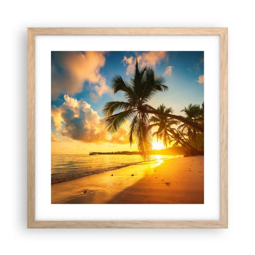Plakat i ramme af lyst egetræ - Caribisk drøm - 40x40 cm