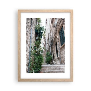 Plakat i ramme af lyst egetræ - Den gamle bys charme - 30x40 cm