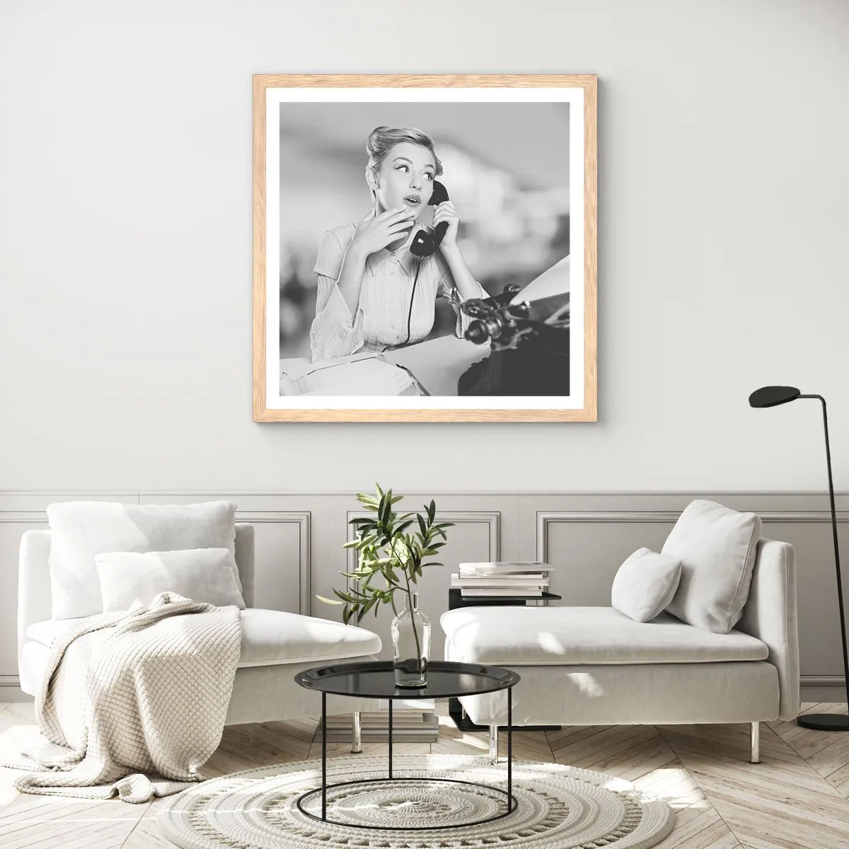 Plakat i ramme af lyst egetræ - Hej, vi er i 1950'erne. - 60x60 cm