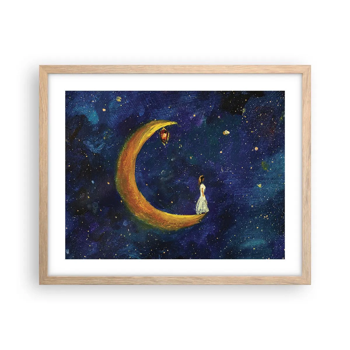 Plakat i ramme af lyst egetræ - Kald på verden - 50x40 cm