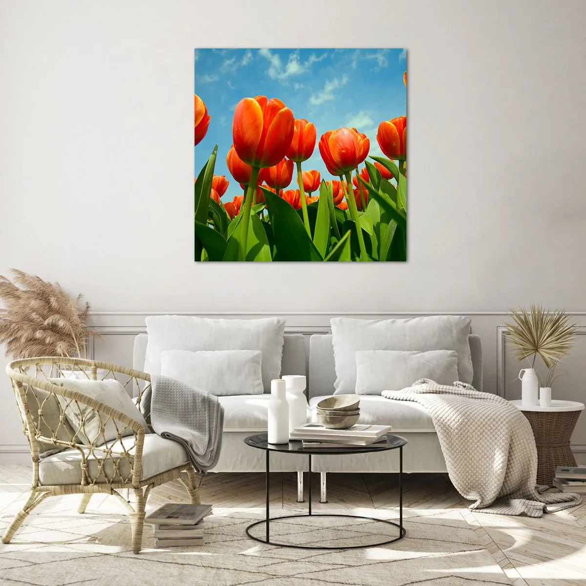 Billede på glas - Bortset fra den blå himmel behøver de intet i livet - 50x50 cm