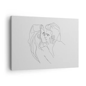 Lærredstryk - Billede på lærred - Omridset af et kyssende par på en lys baggrund - 70x50cm - I samme linje - Moderne vægdekoration til stue og soveværelse ARTTOR