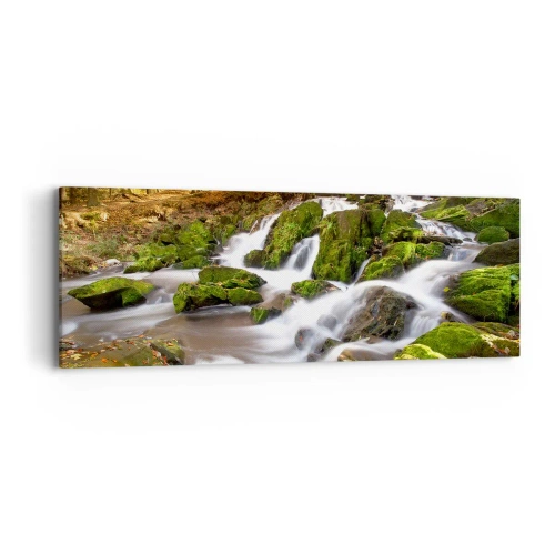 Lærredstryk - Billede på lærred - Bystrøm gennem efterårsskoven - 90x30 cm