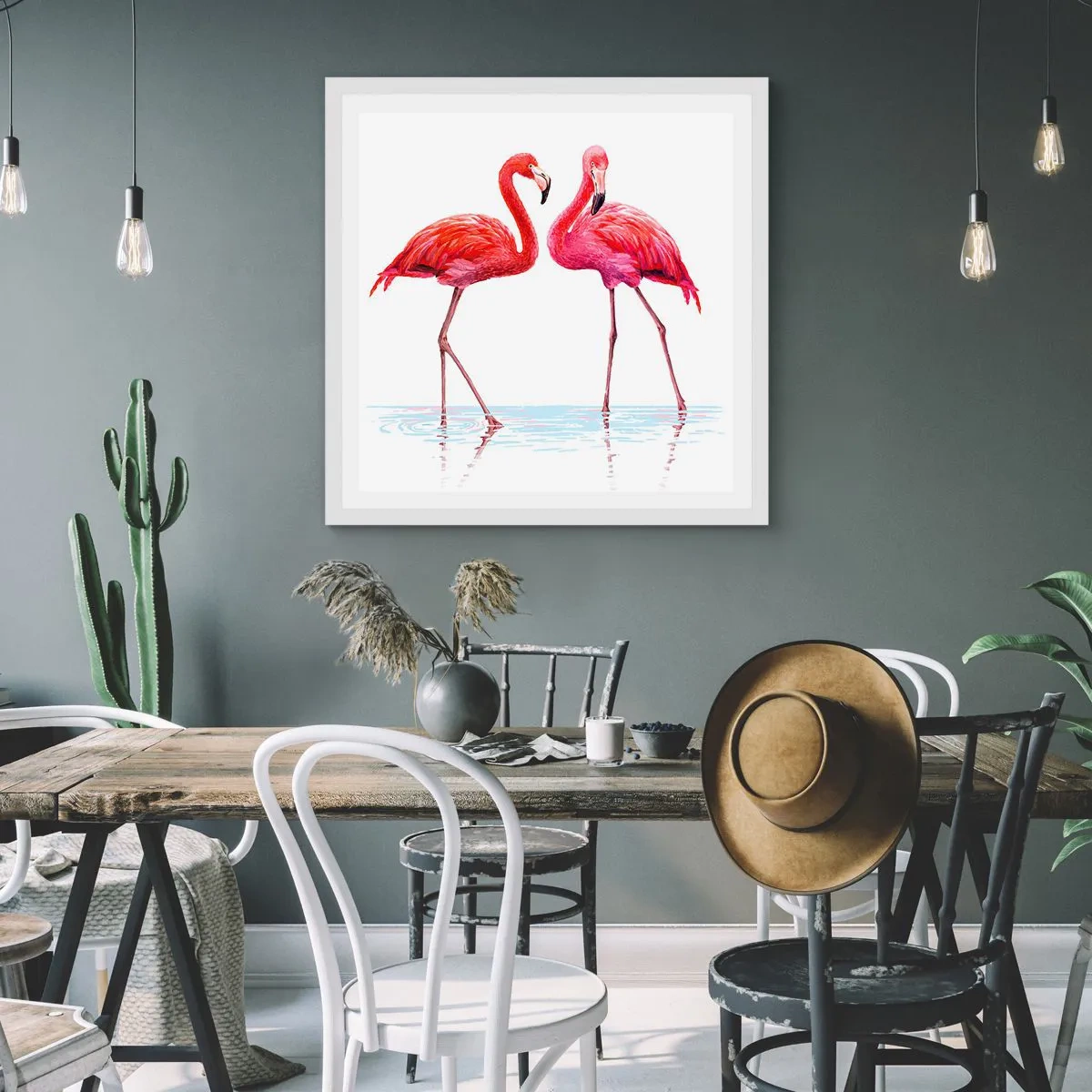 Plakat i hvid ramme - Lyserødt randez-vous - 40x40 cm