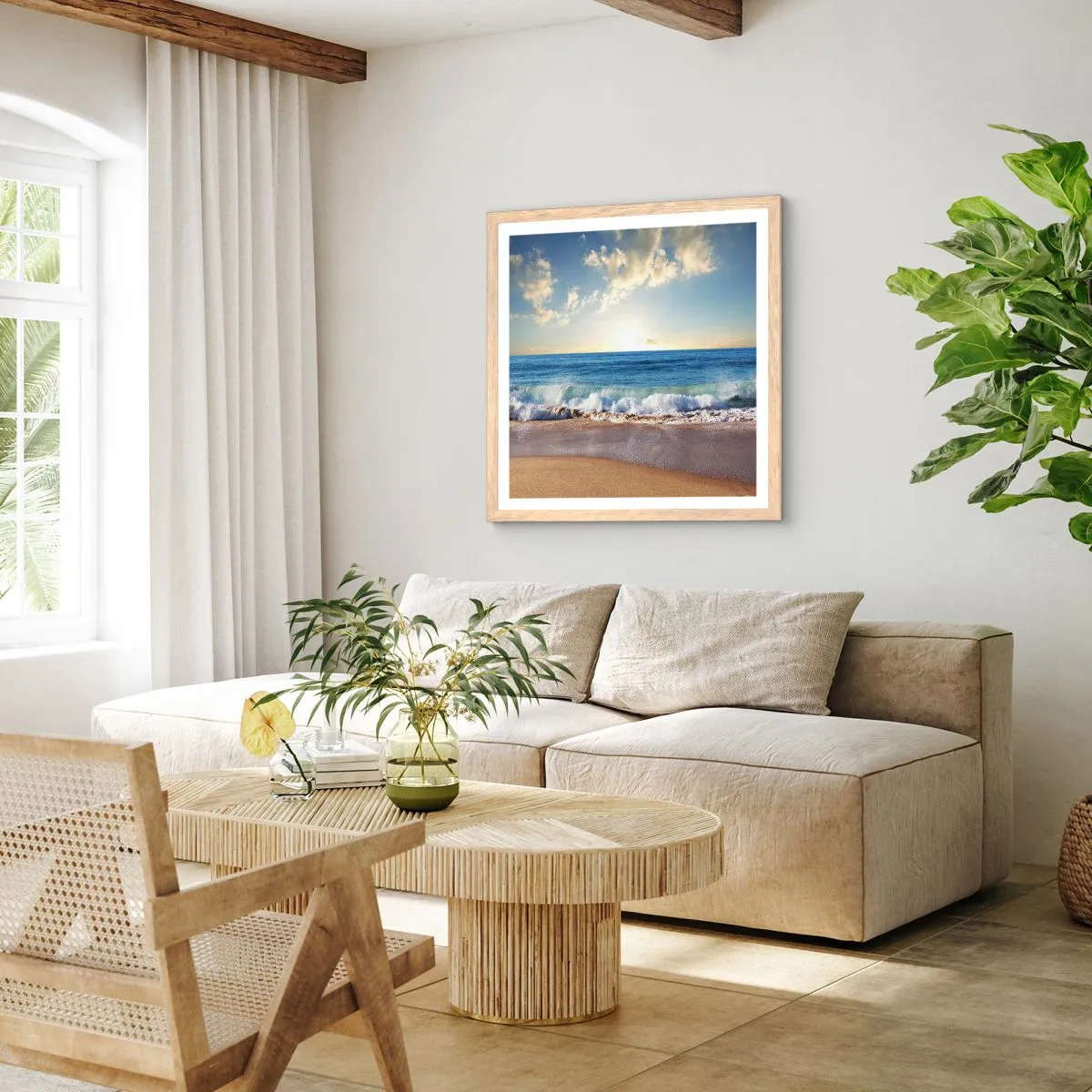 Plakat i ramme af lyst egetræ - Bevægelse og stilhed på samme tid - 60x60 cm