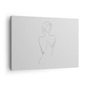 Lærredstryk - Billede på lærred - En konturlinje, der viser en kvindelig silhuet mod en lys baggrund - 70x50cm - Kroppens musik - Moderne vægdekoration til stue og soveværelse ARTTOR