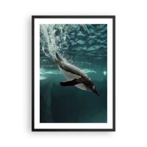 Plakat i sort ramme - En pingvin, der svømmer under vandet - 50x70cm - Velkommen til min verden - Moderne vægdekoration til stue og soveværelse ARTTOR