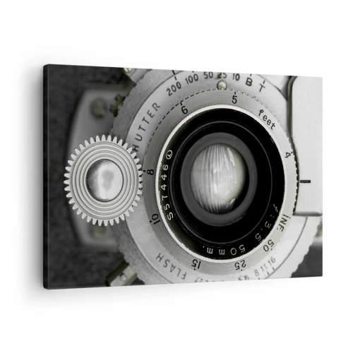 Lærredstryk - Billede på lærred - Linsen på et gammelt kamera - 70x50cm - Historien om Hollywood - Moderne vægdekoration til stue og soveværelse ARTTOR