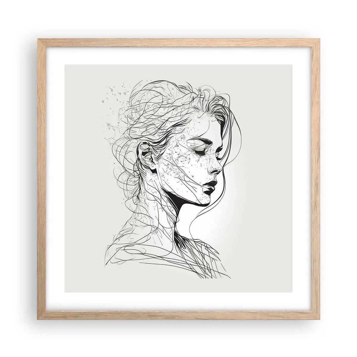 Plakat i ramme af lyst egetræ - Portræt i drømmeri - 50x50 cm