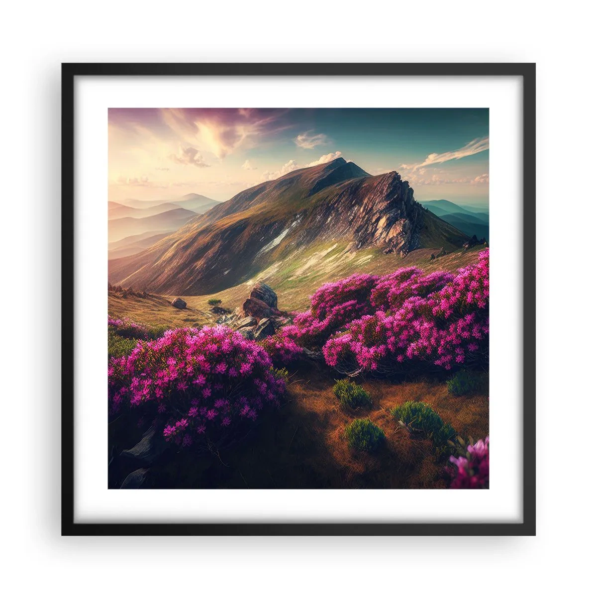 Plakat i sort ramme - Sommer i bjergene - 50x50 cm