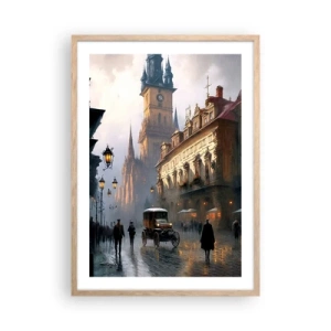 Plakat i ramme af lyst egetræ - Magien i en aften i Prag - 50x70 cm