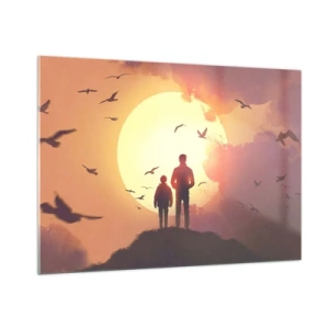 Billede på glas - Ansigt til ansigt med solen - 100x70 cm