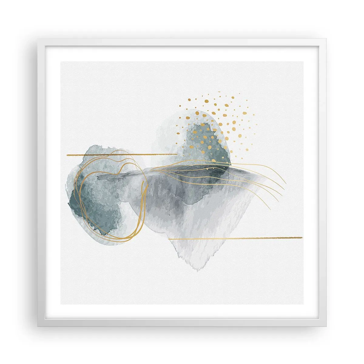 Plakat i hvid ramme - Om forholdet mellem grå og guld - 60x60 cm