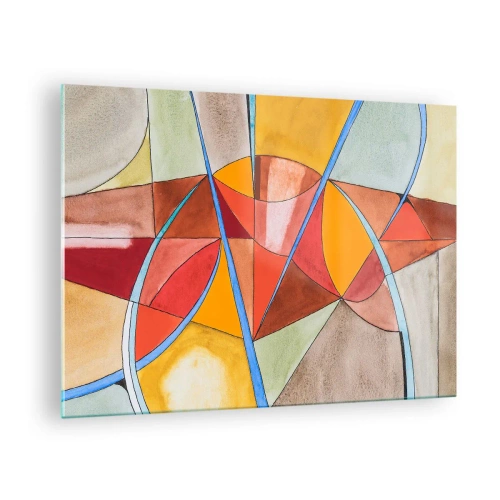 Billede på glas - Farverig abstraktion med geometriske former - 70x50cm - Karrusel, karrusel af drømme - Moderne vægdekoration til stue og soveværelse ARTTOR