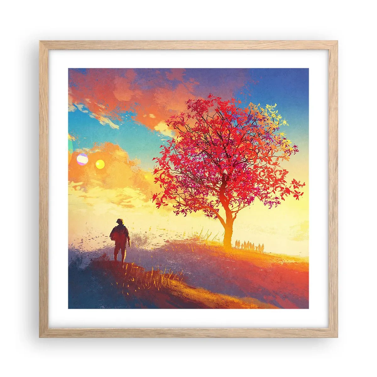 Plakat i ramme af lyst egetræ - Pilgrim på bestemmelsesstedet - 50x50 cm