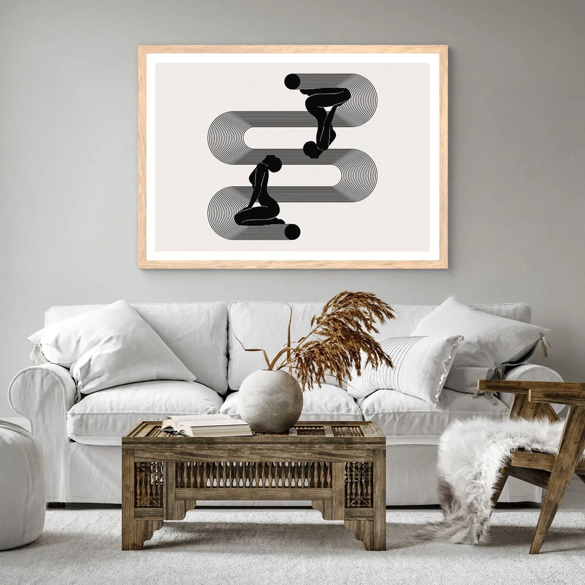 Plakat i ramme af lyst egetræ - Sensuel symmetri - 70x50 cm