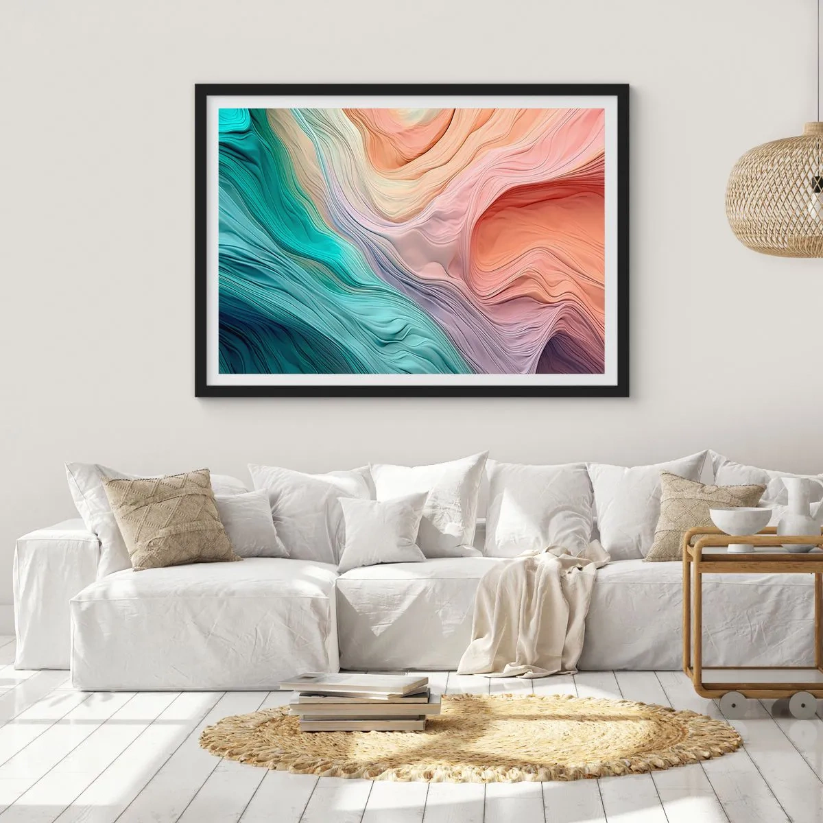 Plakat i sort ramme - Regnbuebølge - 70x50 cm