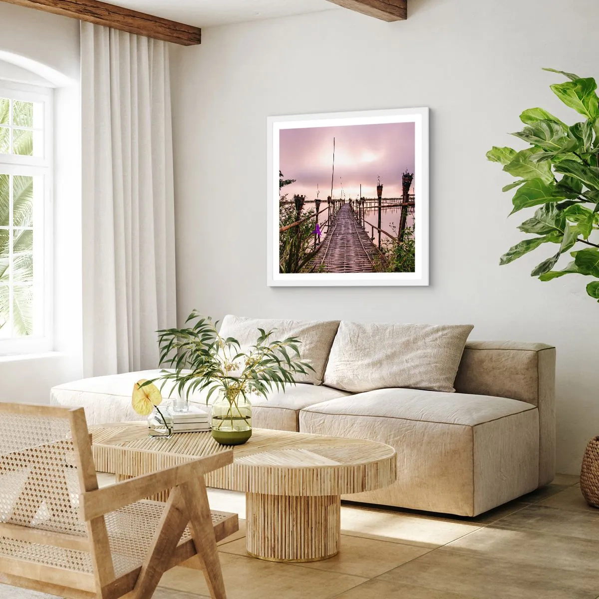 Plakat i hvid ramme - Den stille og rolige atmosfære i Asien - 40x40 cm