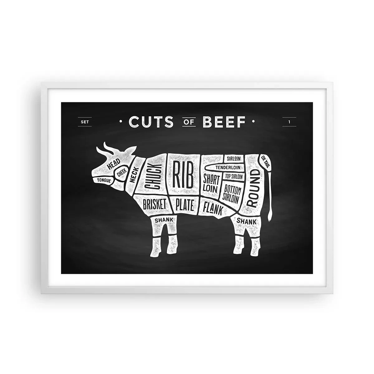 Plakat i hvid ramme - Slagterens grundbog - 70x50 cm