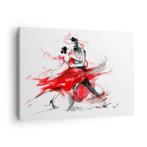 Lærredstryk - Billede på lærred - Dansere i en dynamisk dans med røde accenter - 70x50cm - Tango - passionens rytme - Moderne vægdekoration til stue og soveværelse ARTTOR