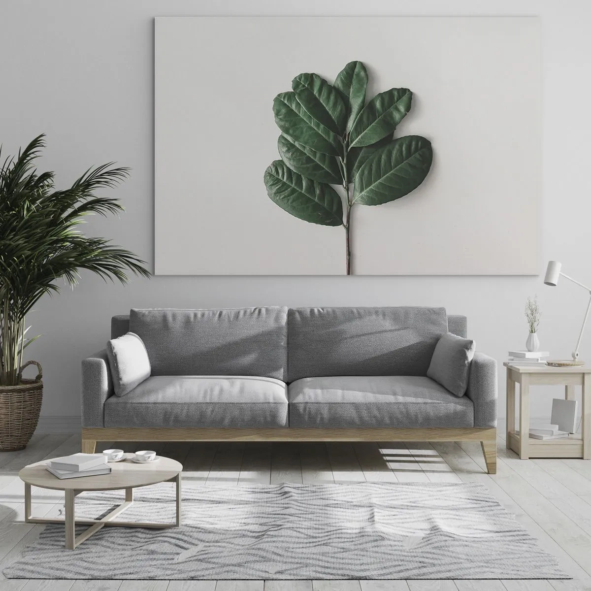 Billede på glas - En gren med grønne blade på en lys baggrund - 70x50cm - Tegning af selve naturen - Moderne vægdekoration til stue og soveværelse ARTTOR