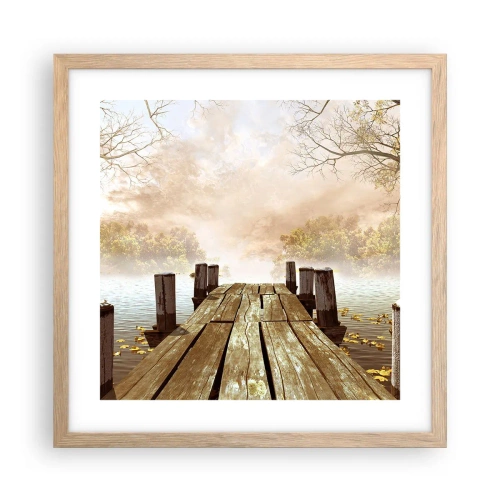 Plakat i ramme af lyst egetræ - Efterårets blide tristhed - 40x40 cm