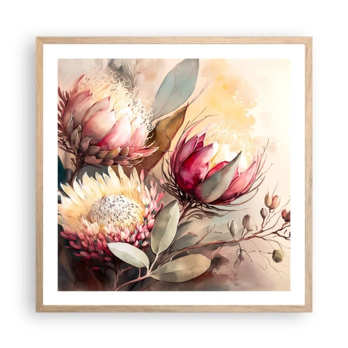 Plakat i ramme af lyst egetræ - I profil og en face - 60x60 cm