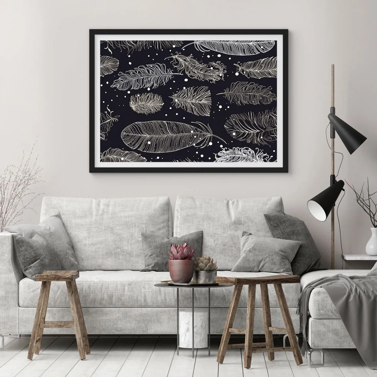 Plakat i sort ramme - Fjerede blonder - 91x61 cm