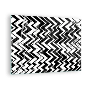 Billede på glas - Et sort-hvidt zigzagmønster med en dynamisk komposition og tekstur. - 70x50cm - Zig-hvid, zag-sort - Moderne vægdekoration til stue og soveværelse ARTTOR