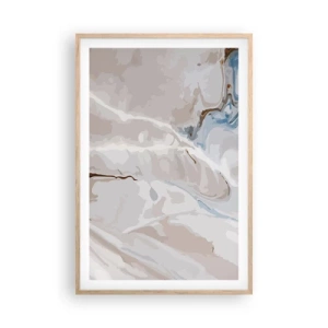 Plakat i ramme af lyst egetræ - Blå slynger sig under det hvide - 61x91 cm