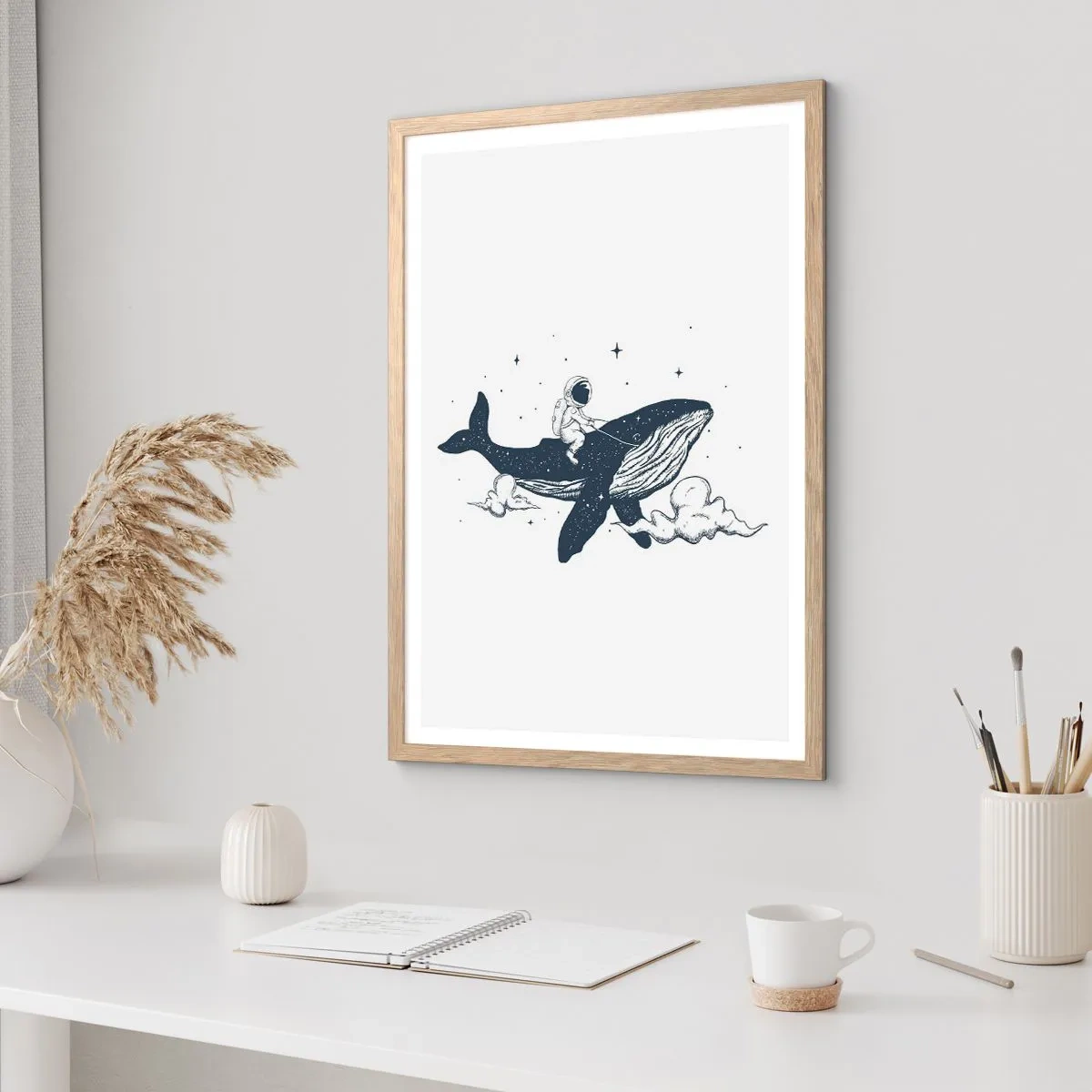 Plakat i ramme af lyst egetræ - Et kosmisk eventyr - 30x40 cm