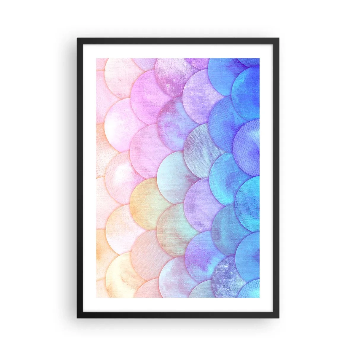 Plakat i sort ramme - En pastelkomposition, der ligner skæl i regnbuens nuancer - 50x70cm - Perleskaller - Moderne vægdekoration til stue og soveværelse ARTTOR