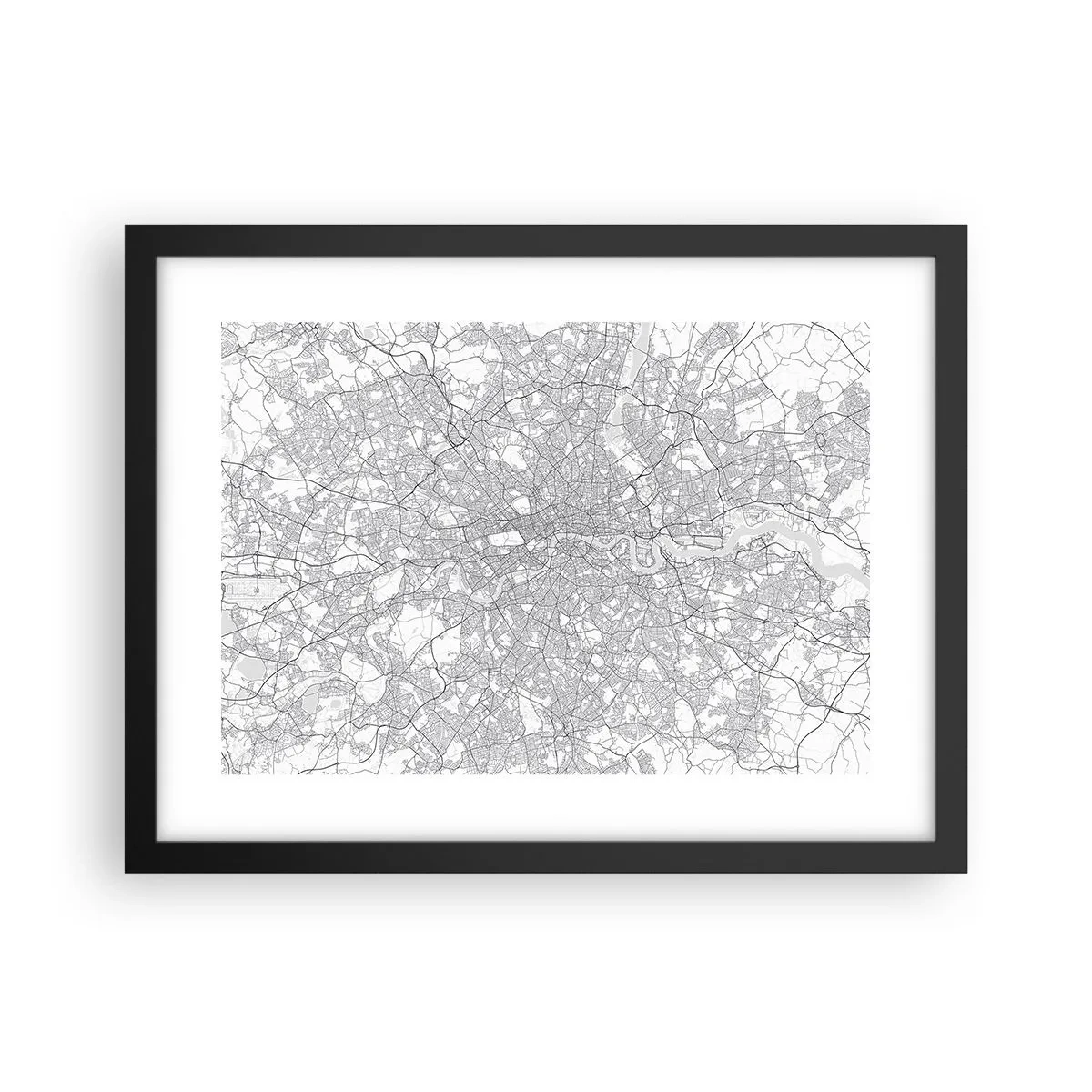 Plakat i sort ramme - Kort over Londons labyrint - 40x30 cm