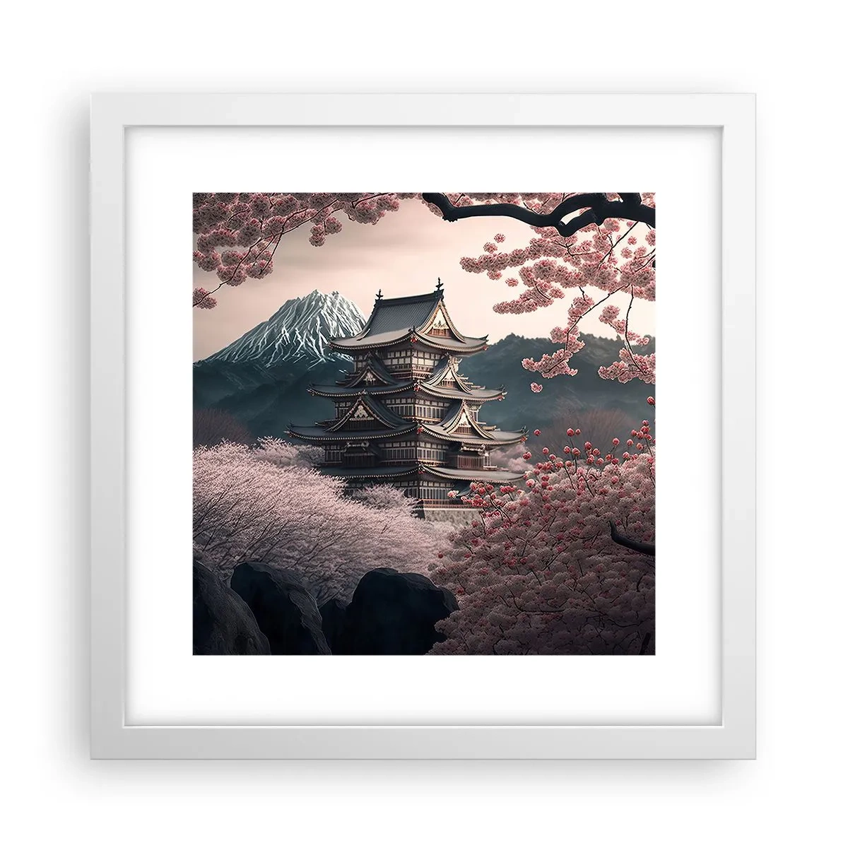 Plakat i hvid ramme - Kirsebærblomsternes land - 30x30 cm