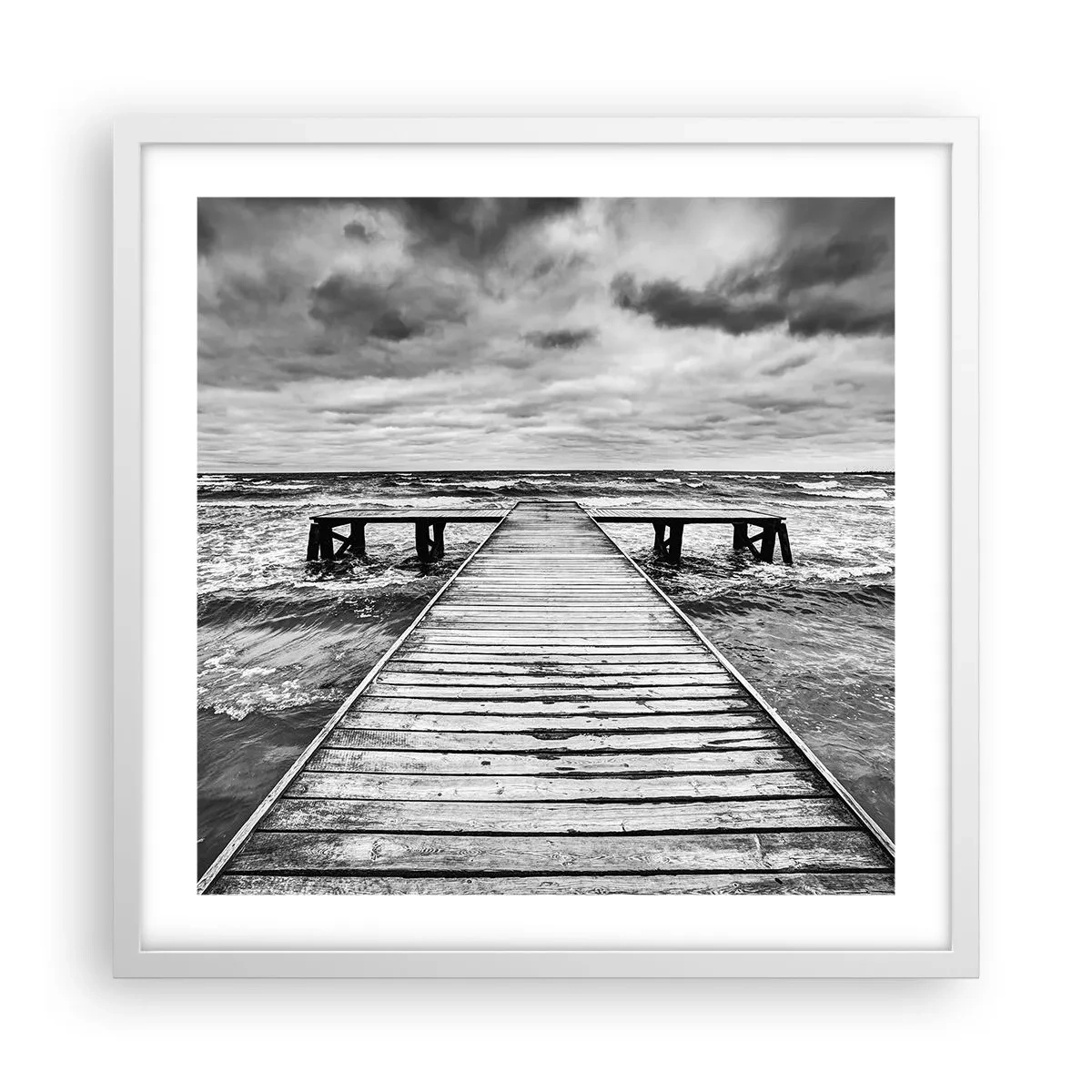 Plakat i hvid ramme - Jeg venter på, at vinden blæser væk... - 50x50 cm