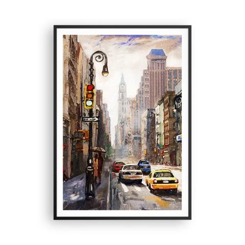 Plakat i sort ramme - New York - også farverig i regnvejr - 70x100 cm