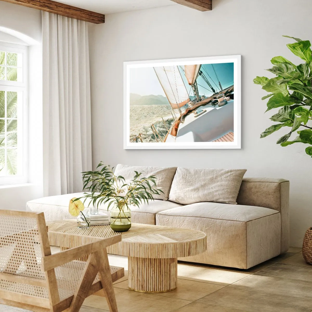 Plakat i hvid ramme - Under fulde sejl - 50x40 cm