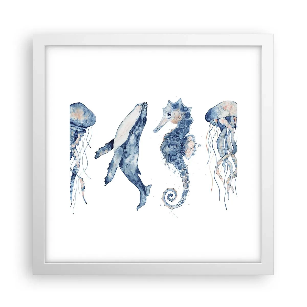 Plakat i hvid ramme - Havets vidundere - 30x30 cm