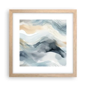 Plakat i ramme af lyst egetræ - Abstraktion af sne og tåge - 30x30 cm